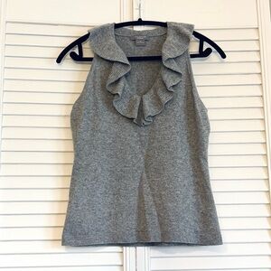 Ann Taylor Gray Ruffle V-Neck Sleeveless Sweater